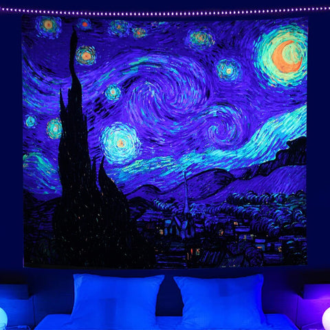 1 Pc Starry Sky Uv Light Blue Tapestry, Flag For Room, Room Decor, Tapestry, Wall Decor, Wall Art ,Room Stuffs, Flags For Room, Home Decor, Wall Tapestry