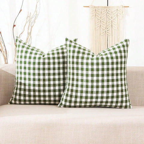 1pc Luxury Checkered Pillow Cover, Modern Farmhouse Decor Sofa Cushion Square Linen Pillowcase, Suitable For Sofa, Living Room, Bedroom, Farmhouse, Also Can Be Used As A Gift